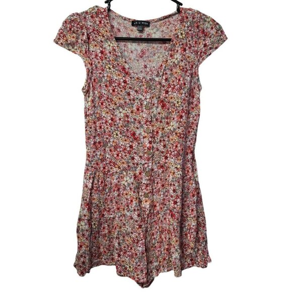 As U Wish Other - As U Wish Romper Pink Floral Girls Medium Shorts Cap Sleeve